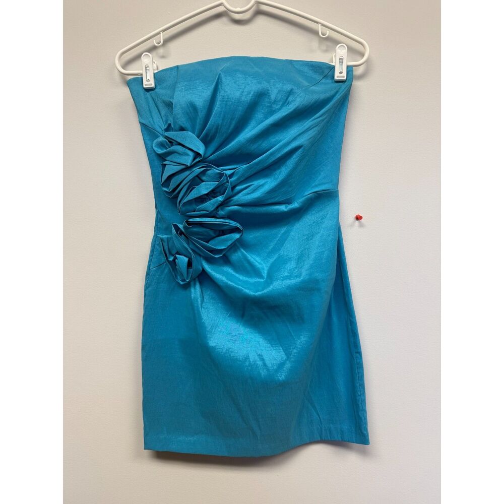 Vintage Jessica McClintock Gunne Sax Dress 7 Turquoise Strapless Rosette Mini